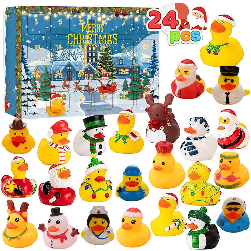 24 Stück Countdown-Adventskalender mit Weihnachts-Gummienten