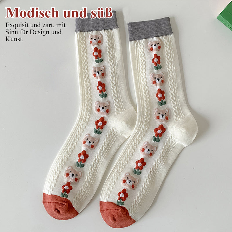 Niedliche mittellange Baumwollsocken im Retro-Stil (5 Paar)