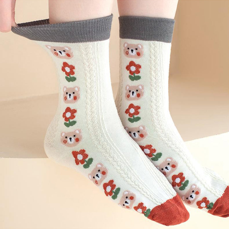 Niedliche mittellange Baumwollsocken im Retro-Stil (5 Paar)