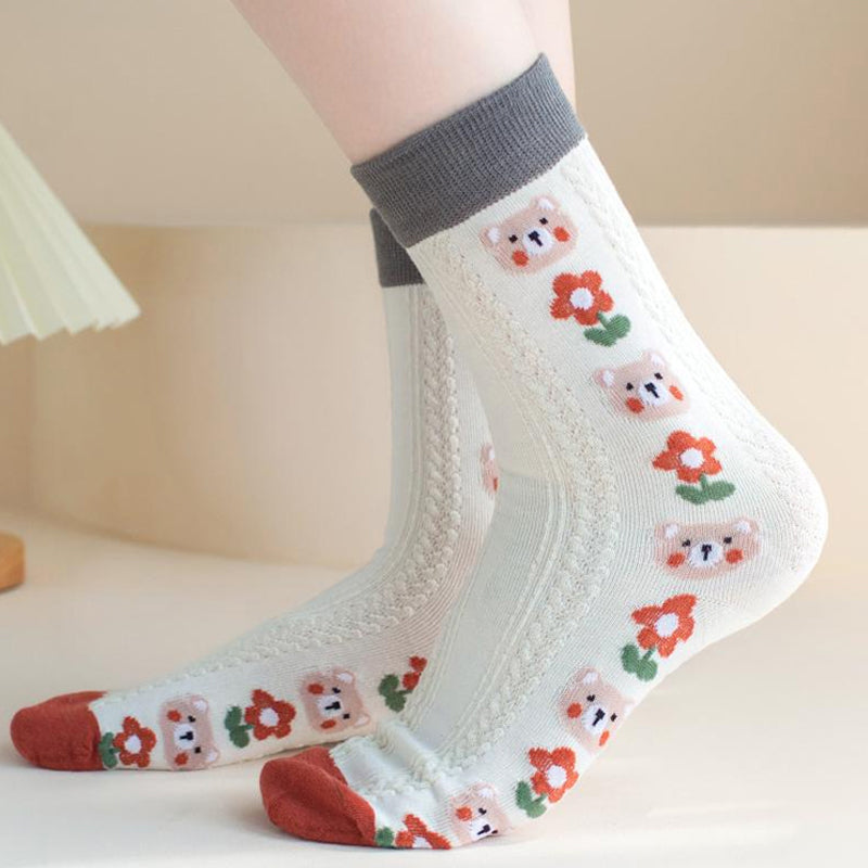 Niedliche mittellange Baumwollsocken im Retro-Stil (5 Paar)