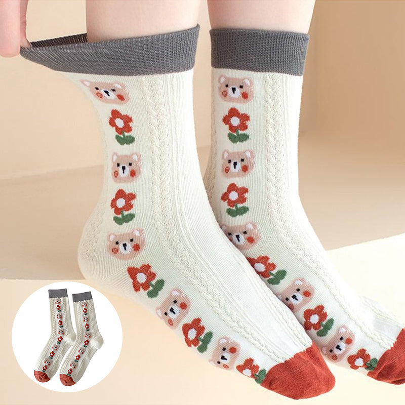 Niedliche mittellange Baumwollsocken im Retro-Stil (5 Paar)